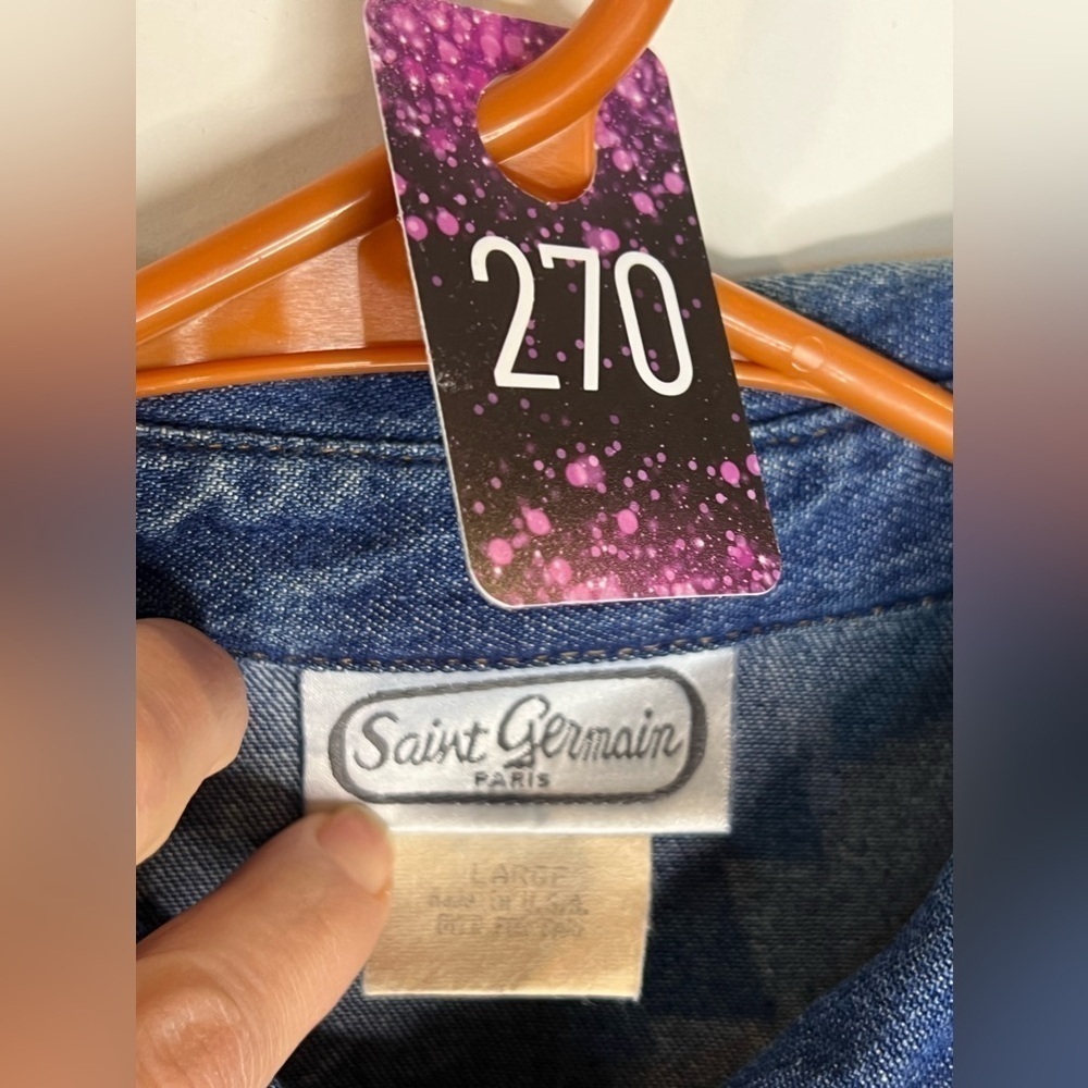270. Saint Germain Womens Denim Shirt Denim Blue Embellished Vintage Large - Picture 5 of 8